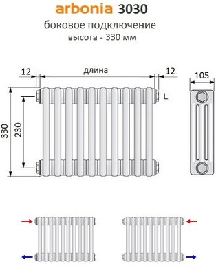 Радиатор стальной трубчатый Arbonia 3030/10 секции боковое подключение — фото 5