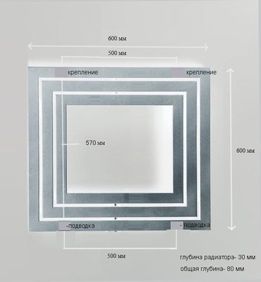 Полотенцесушитель водяной PRIOFORM QUADRO Q2 60-60 хром — фото 2