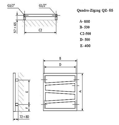 Полотенцесушитель электрический PRIOFORM QUADRO ZIGZAG EQZ1 600-500 белый — фото 6