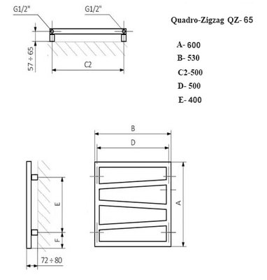 Полотенцесушитель водяной PRIOFORM QUADRO ZIGZAG QZ 600-500 белый — фото 7