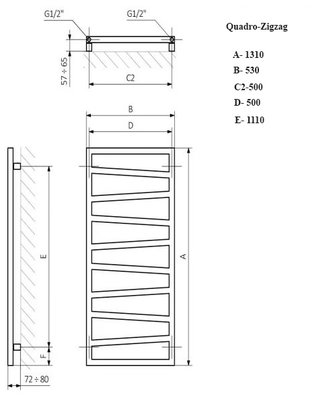 Полотенцесушитель водяной PRIOFORM QUADRO ZIGZAG QZ2 1310-500 черный — фото 7