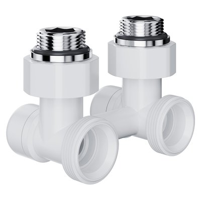 Запорная арматура Royal Thermo Узел нижнего подключения Design угловой 1/2"х3/4" EK (белый) — фото 2