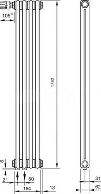 Радиатор стальной трубчатый Zehnder Charleston Completto 2180/4 секции V001 TL 0325 нижнее подключение — фото 5