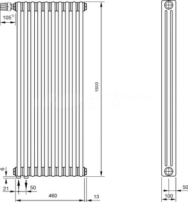 Радиатор стальной трубчатый Zehnder Charleston Completto 3180/10 секции V001 TL 0325 нижнее подключение — фото 4
