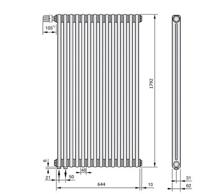 Радиатор стальной трубчатый Zehnder Charleston Completto 3180/14 секции V001 1/2 RAL 9016 нижнее подключение — фото 2